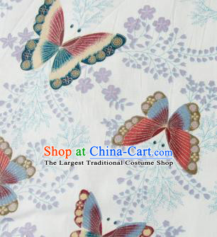 Asian Japanese Traditional Kimono Brocade Fabric Silk Material Classical Red Butterfly Pattern Design Drapery