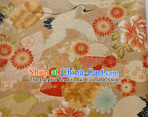 Asian Japanese Traditional Kimono Brocade Fabric Silk Material Classical Cranes Peony Pattern Design Drapery