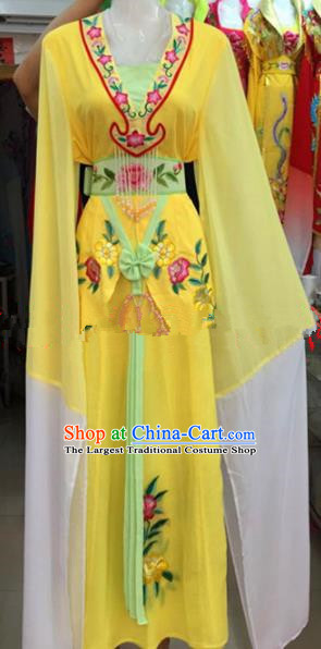 Chinese Traditional Beijing Opera Mui Tsai Yellow Dress Ancient Peri Embroidered Costumes for Rich