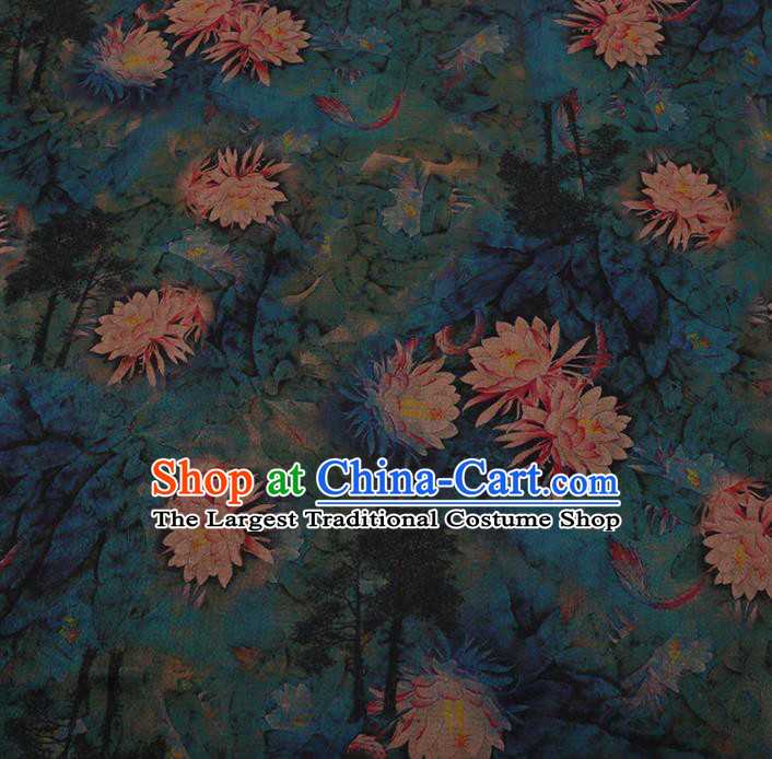 Chinese Traditional Cheongsam Green Crepe Satin Plain Palace Lotus Pattern Silk Fabric Chinese Fabric Asian Material