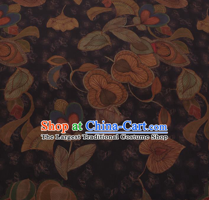 Chinese Traditional Cheongsam Crepe Satin Plain Palace Ginkgo Leaf Pattern Silk Fabric Chinese Fabric Asian Material