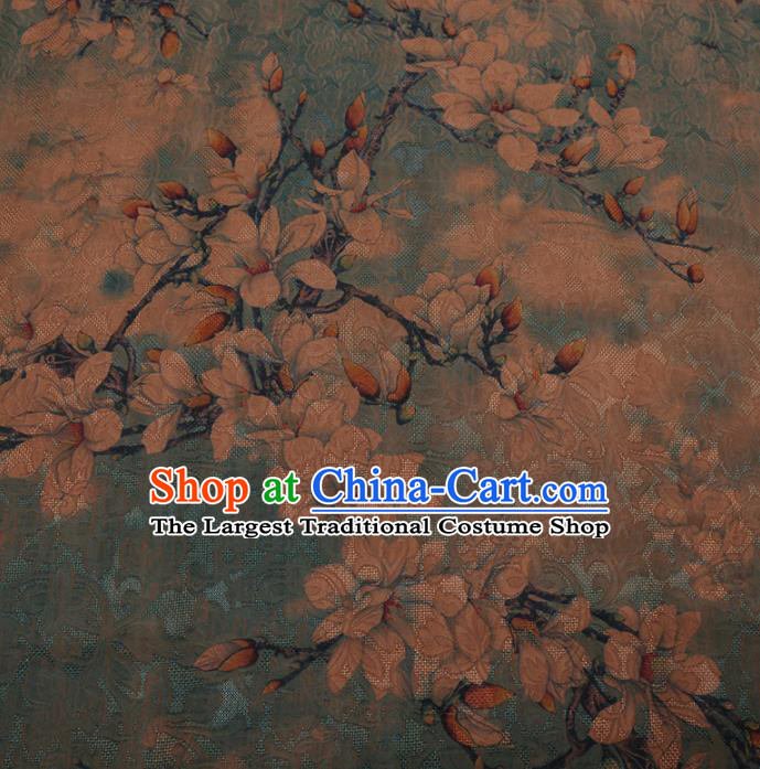 Chinese Traditional Cheongsam Green Crepe Satin Plain Palace Magnolia Pattern Silk Fabric Chinese Fabric Asian Material