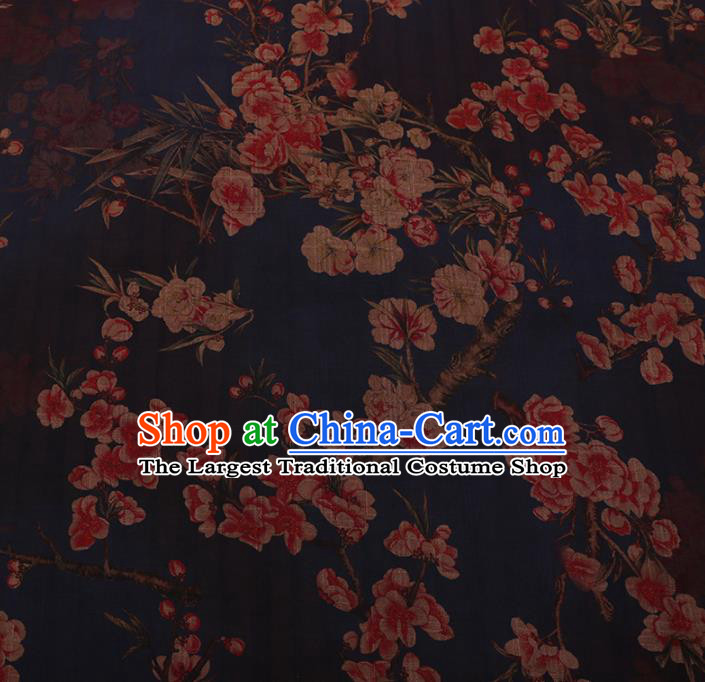 Chinese Traditional Cheongsam Silk Fabric Palace Plum Blossom Pattern Navy Satin Plain Gambiered Guangdong Gauze