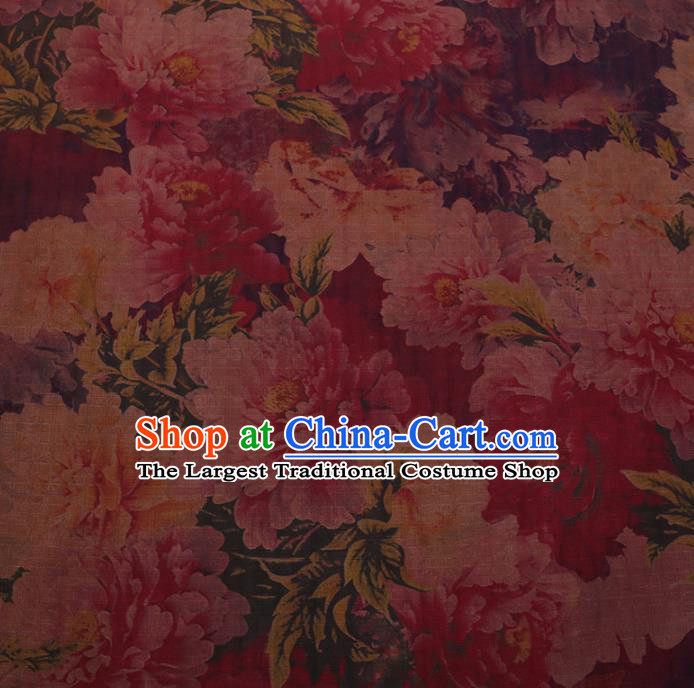 Chinese Traditional Cheongsam Silk Fabric Palace Peony Pattern Pink Satin Plain Gambiered Guangdong Gauze