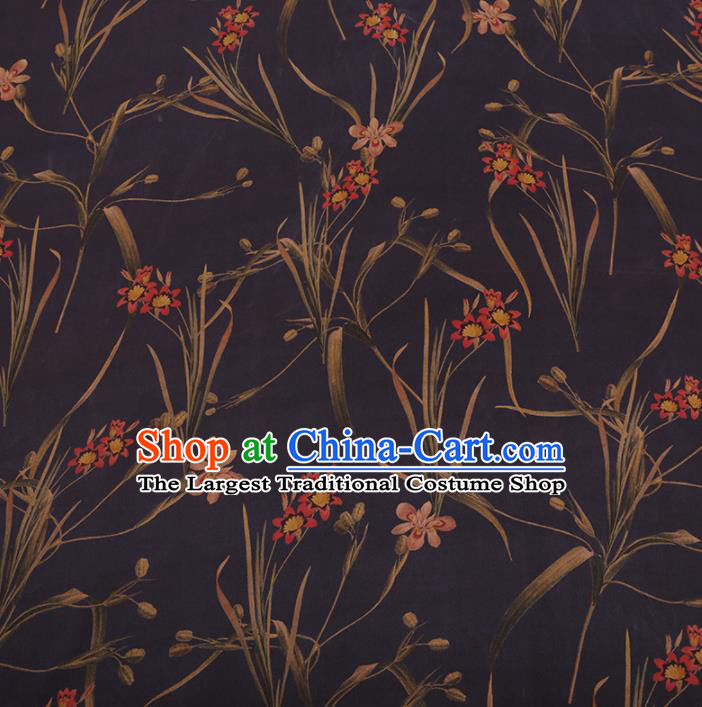 Chinese Traditional Cheongsam Navy Crepe Satin Plain Palace Pattern Gambiered Guangdong Gauze Silk Fabric