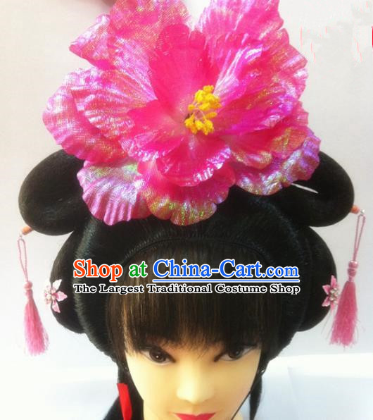Chinese Traditional Ancient Beijing Opera Princess Wig Sheath and Peony Hairpins Hair Accessories for Women