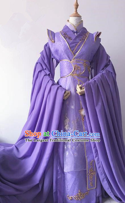 Traditional Chinese Cosplay Nobility Childe Purple Hanfu Clothing Ancient Prince Costume for Men