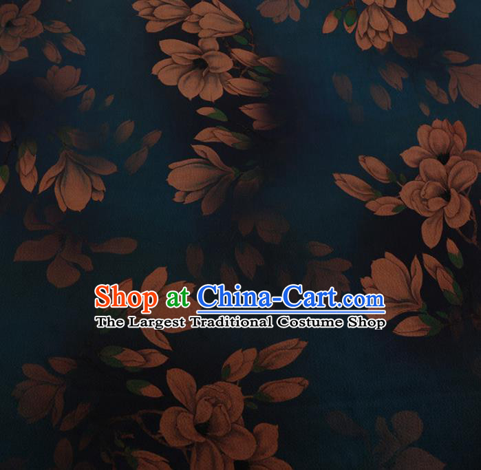 Chinese Traditional Cheongsam Blue Silk Fabric Palace Magnolia Pattern Jacquard Satin Plain Gambiered Guangdong Gauze