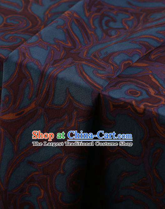 Chinese Traditional Blue Silk Fabric Palace Pattern Cheongsam Jacquard Satin Plain Gambiered Guangdong Gauze