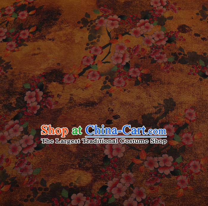 Chinese Traditional Drapery Yellow Silk Fabric Palace Plum Blossom Pattern Cheongsam Satin Plain Gambiered Guangdong Gauze