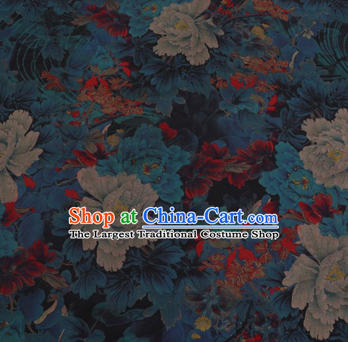 Chinese Classical Satin Plain Traditional Peony Pattern Cheongsam Drapery Silk Fabric Gambiered Guangdong Gauze