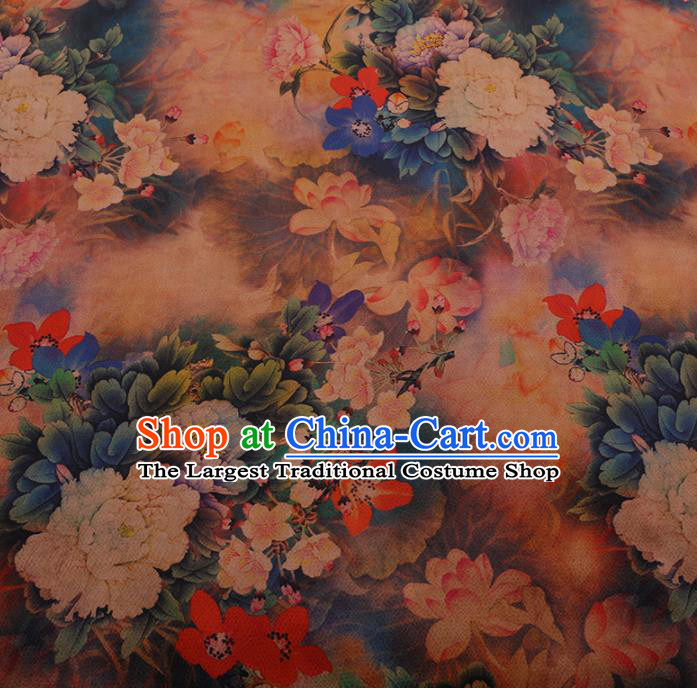 Chinese Traditional Cheongsam Drapery Silk Fabric Palace Lotus Pattern Satin Plain Gambiered Guangdong Gauze