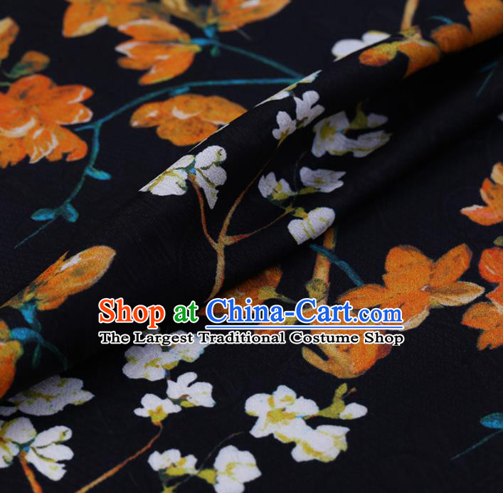 Chinese Classical Black Silk Fabric Traditional Pattern Satin Plain Cheongsam Drapery Gambiered Guangdong Gauze