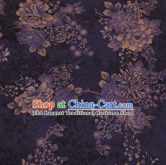 Chinese Traditional Silk Fabric Classical Peony Pattern Purple Satin Plain Cheongsam Drapery Gambiered Guangdong Gauze
