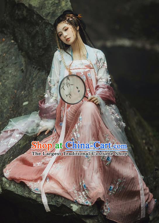 Chinese Tang Dynasty Princess Costumes Ancient Peri Palace Lady Embroidered Dresses for Women