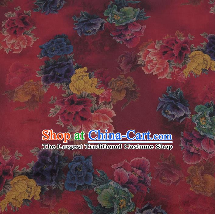 Chinese Traditional Silk Fabric Classical Peony Pattern Rosy Satin Plain Cheongsam Drapery Gambiered Guangdong Gauze