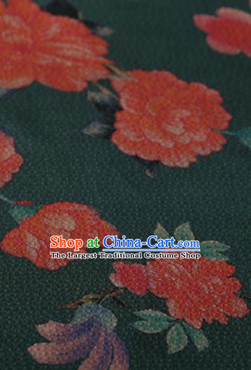 Asian Chinese Silk Fabric Traditional Classical Peony Pattern Deep Green Satin Plain Cheongsam Drapery Gambiered Guangdong Gauze