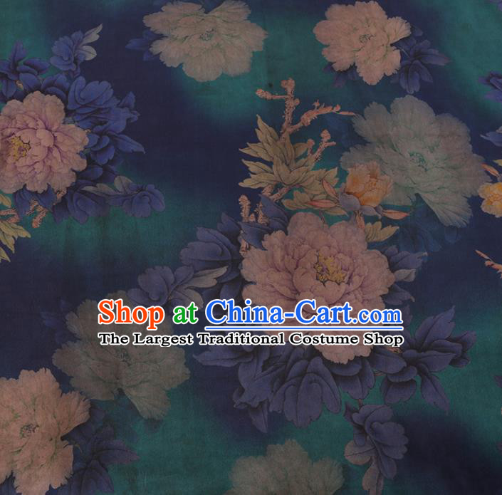 Asian Chinese Silk Fabric Traditional Classical Peony Flowers Pattern Green Satin Plain Cheongsam Drapery Gambiered Guangdong Gauze