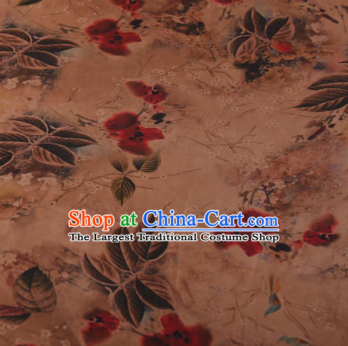 Chinese Traditional Silk Fabric Classical Leaf Pattern Satin Plain Cheongsam Drapery Gambiered Guangdong Gauze
