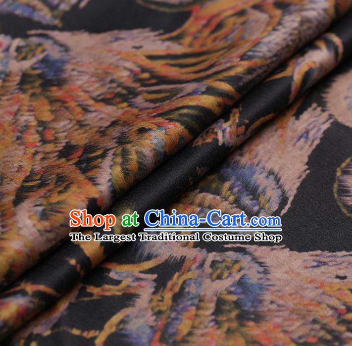 Asian Chinese Gambiered Guangdong Gauze Traditional Black Satin Plain Classical Pattern Cheongsam Silk Drapery