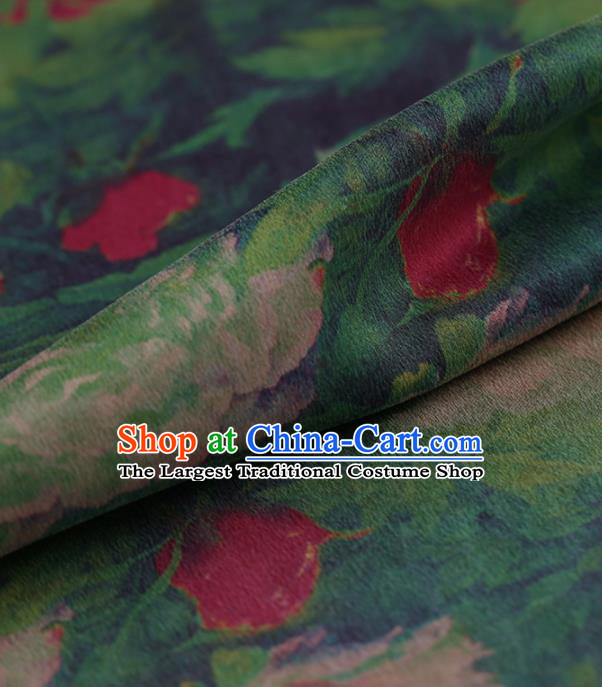 Asian Chinese Traditional Gambiered Guangdong Gauze Green Satin Plain Classical Pattern Cheongsam Silk Drapery