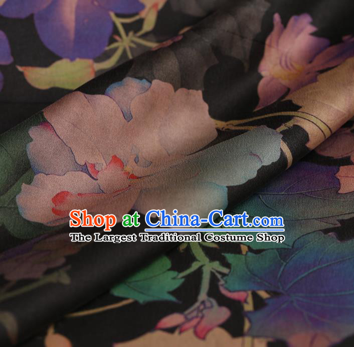 Traditional Chinese Black Brocade Gambiered Guangdong Gauze Classical Peony Pattern Satin Plain Cheongsam Silk Drapery