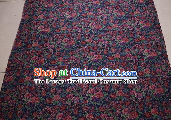 Traditional Chinese Gambiered Guangdong Gauze Navy Satin Plain Classical Pattern Cheongsam Silk Drapery