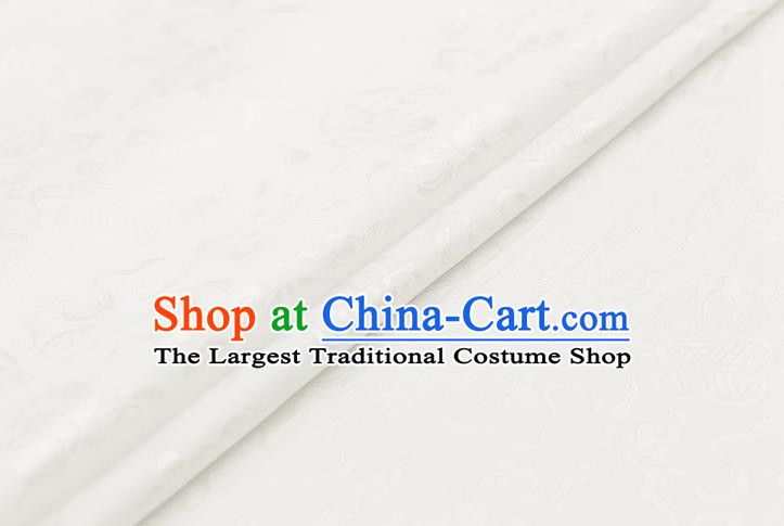 Traditional Chinese White Brocade Palace Cucurbit Ribbon Pattern Satin Plain Cheongsam Silk Drapery