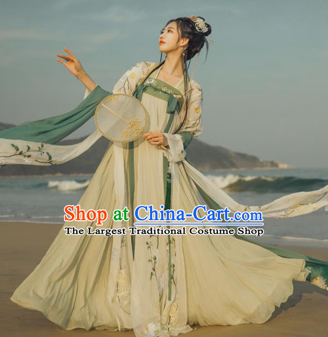 Chinese Traditional Tang Dynasty Historical Dress Ancient Princess Embroidered Costumes Complete Set