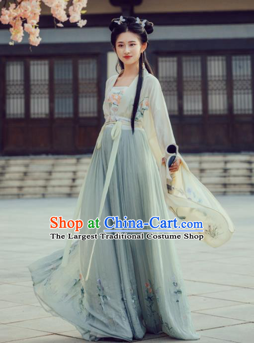 Chinese Ancient Tang Dynasty Princess Embroidered Costumes Hanfu Dress for Women
