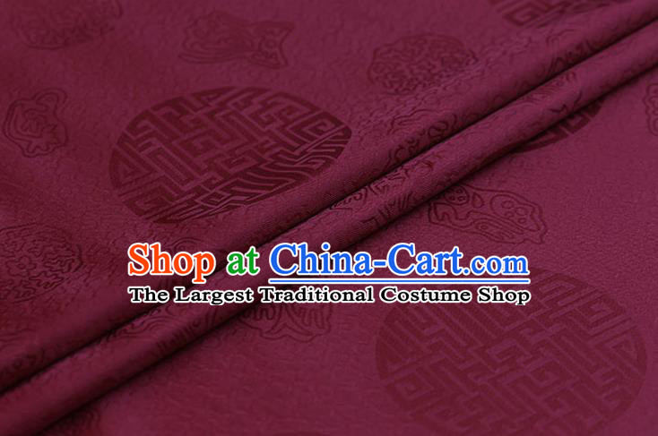 Chinese Traditional Purplish Red Brocade Fabric Palace Pattern Satin Plain Cheongsam Silk Drapery