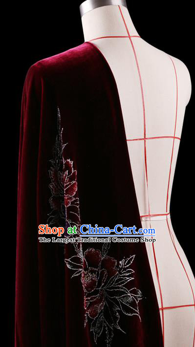 Chinese Traditional Purplish Red Velvet Fabric Palace Pattern Cheongsam Pleuche Silk Drapery