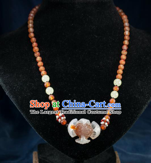 Chinese Traditional Jewelry Accessories Ancient Hanfu Icy Agate Lotus Necklace for Women