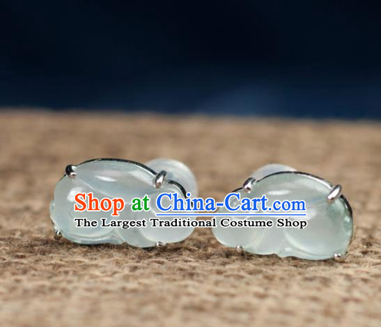 Chinese Traditional Jewelry Accessories Ancient Hanfu Icy Jadeite Rabbit Earrings for Women