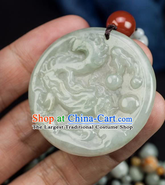 Chinese Traditional Jewelry Accessories Ancient Ice Jade Necklace Jadeite Carving Dragon Pendant