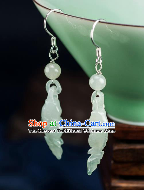 Chinese Traditional Jewelry Accessories Ancient Hanfu Jade Fishes Earrings for Women