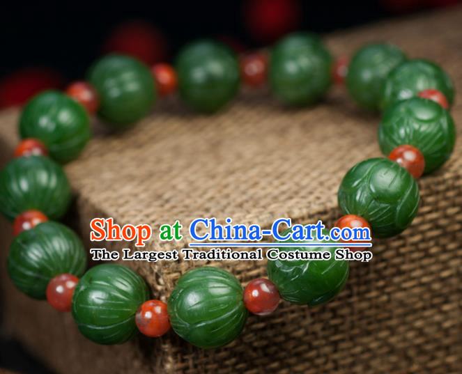 Chinese Traditional Accessories Ancient Handmade Carving Lotus Hetian Jade Bracelet for Women