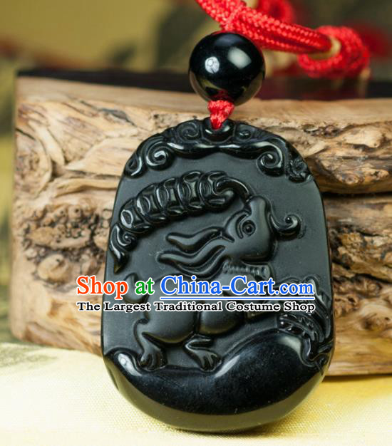Chinese Traditional Jewelry Accessories Carving Rabbit Obsidian Artware Handmade Pendant