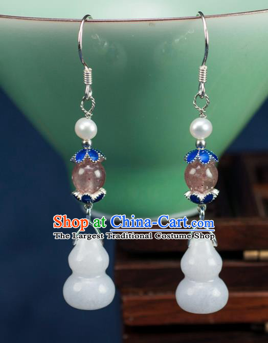 Chinese Traditional Jewelry Accessories Ancient Hanfu Jadeite Cucurbit Earrings for Women
