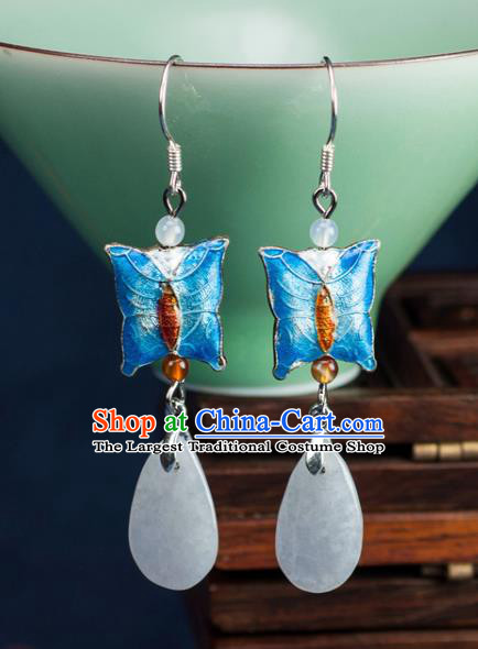 Chinese Traditional Jewelry Accessories Ancient Hanfu Blue Butterfly Earrings for Women