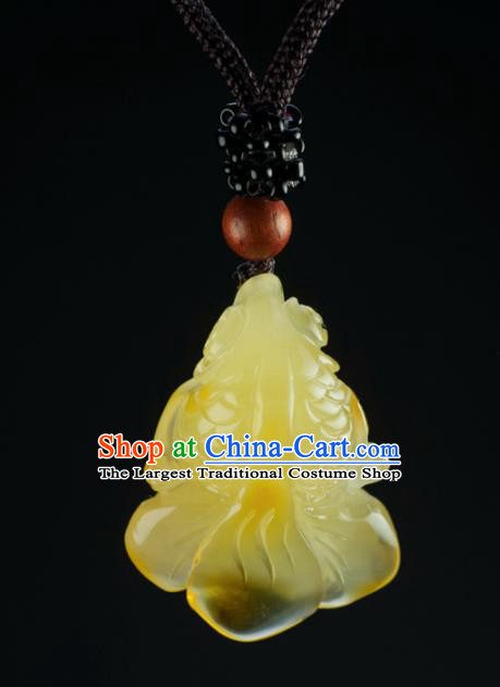 Chinese Traditional Jewelry Accessories Ancient Hanfu Carving Goldfish Chrysophoron Beeswax Necklace for Women