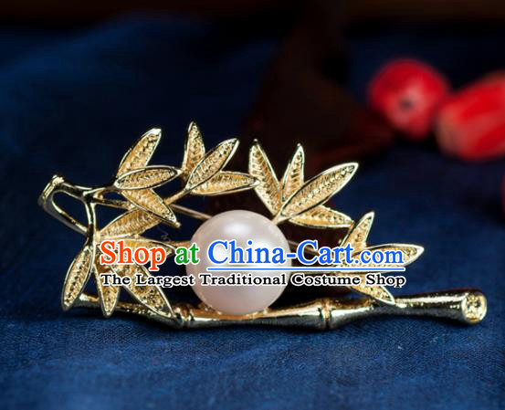 Chinese Traditional Jewelry Accessories Breastpin Ancient Hanfu Golden Bamboo Brooch for Women