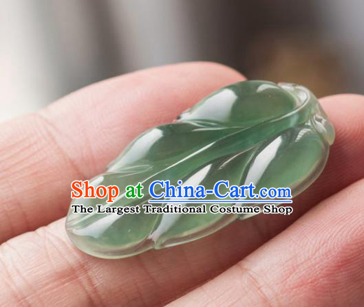 Chinese Traditional Jewelry Accessories Icy Jade Leaf Pendant Ancient Jadeite Necklace