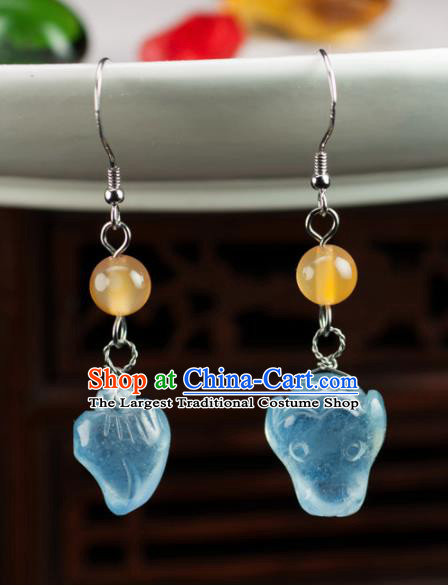 Chinese Traditional Jewelry Accessories Jadeite Earrings Ancient Hanfu Carving Eardrop for Women