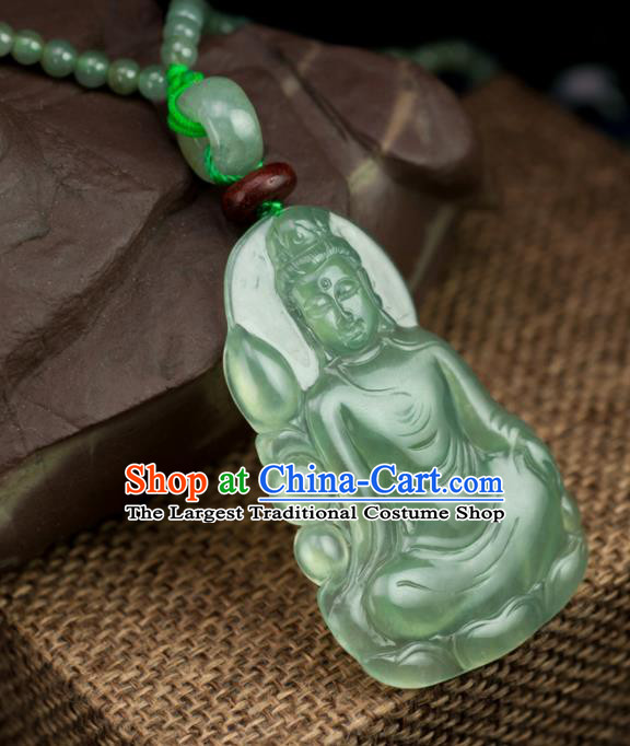 Chinese Traditional Jewelry Accessories Jade Pendant Ancient Handmade Carving Jadeite Avalokiteshvara Necklace