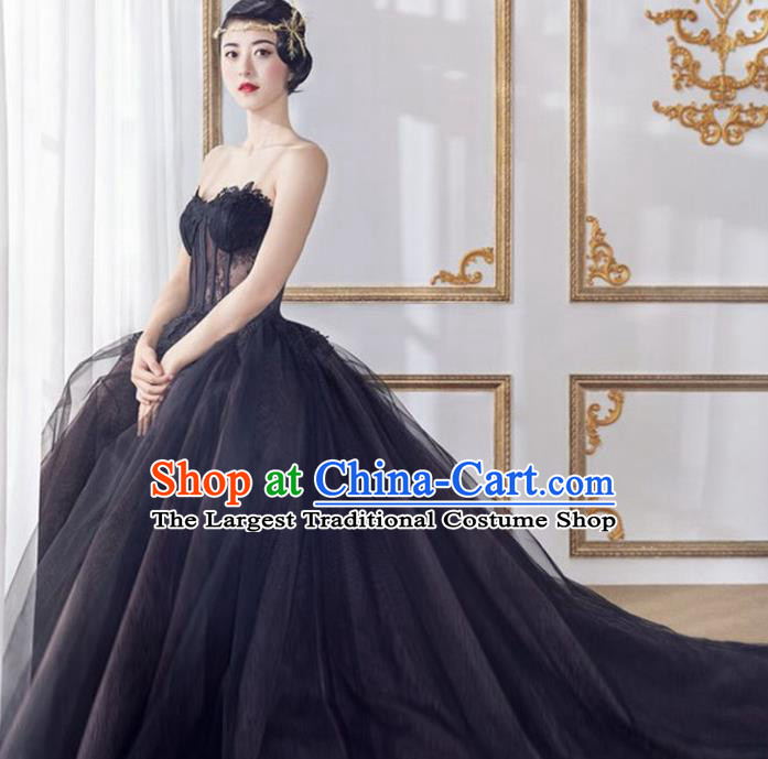 Top Performance Catwalks Costumes Wedding Dress Black Veil Full Dress for Women