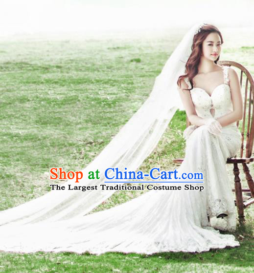 Top Performance Catwalks Costumes Wedding Dress White Full Dress for Women