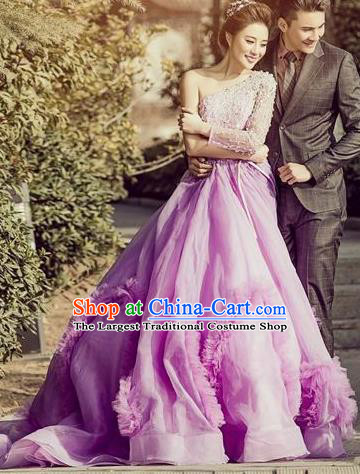 Top Performance Catwalks Costumes Wedding Dress Princess Purple Full Dress for Women