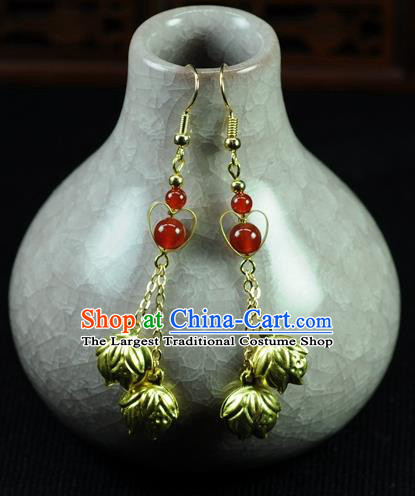 Chinese Traditional Jewelry Accessories Ancient Hanfu Golden Bells Tassel Earrings for Women