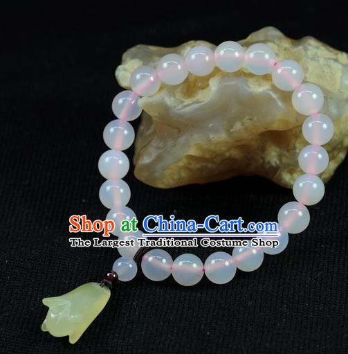 Chinese Traditional Accessories Ancient Handmade Rose Chalcedony Bracelet for Women